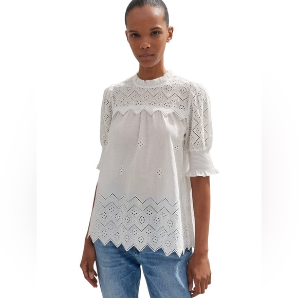 INDUSTRY Tops - Industry Cotton High Neck Eyelet Blouse Top